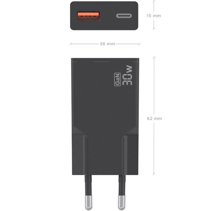 Aisens Cargador GaN Ultra Delgado 30W con USB-C y USB-A, Negro Aisens Cargador GaN Ultra Delgado 30W con USB-C y USB-A, Negro